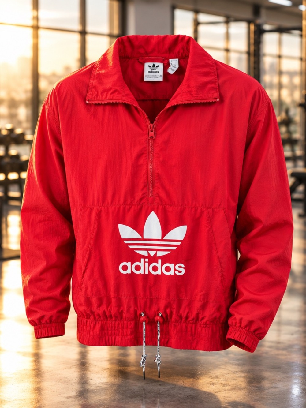 adidas Red Trefoil Pullover Windbreaker Jacket